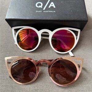 Quay Australia White Frame Sunglasses with Pink-Orange Mirrored Lenses